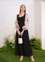 Women Black Floral Georgette Sleeve Elegant Stylish Jumpsuit - Image 3