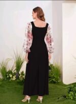 Women Black Floral Georgette Sleeve Elegant Stylish Jumpsuit - Image 2