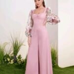 Women Pink Floral Georgette Sleeve Elegant Stylish Jumpsuit