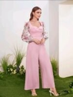 Women Pink Floral Georgette Sleeve Elegant Stylish Jumpsuit - Image 4