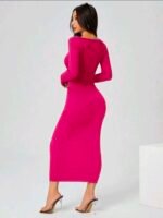 Women Wool Coffee Elegant Winter Dress - Image 3
