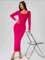 Women Wool Coffee Elegant Winter Dress - Image 2
