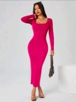 Women Wool Coffee Elegant Winter Dress