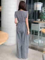 Women Black & White Checked Elegant Wide-Leg Jumpsuit - Image 2