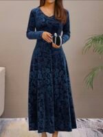 Women Velvet Elegant Party Wear Dress