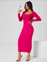 Women Wool Coffee Elegant Winter Dress - Image 4