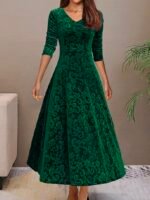Women Velvet Elegant Party Wear Dress - Image 5