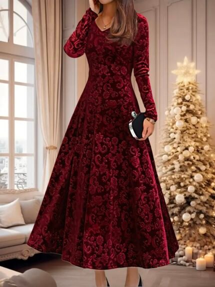 Women Velvet Elegant Party Wear Dress