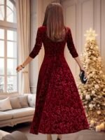 Women Velvet Elegant Party Wear Dress - Image 2