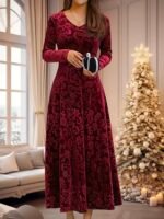 Women Velvet Elegant Party Wear Dress - Image 3