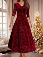 Women Velvet Elegant Party Wear Dress - Image 4