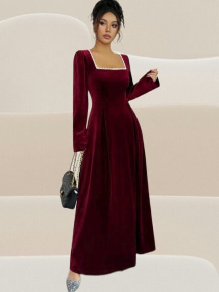 Woollen Velvet A-Line Midi Dress