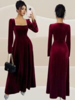 Woollen Velvet A-Line Midi Dress - Image 4