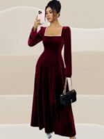 Woollen Velvet A-Line Midi Dress - Image 3
