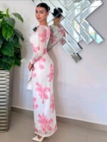 Women Floral Print Net Bodycon Maxi Dress - Image 2